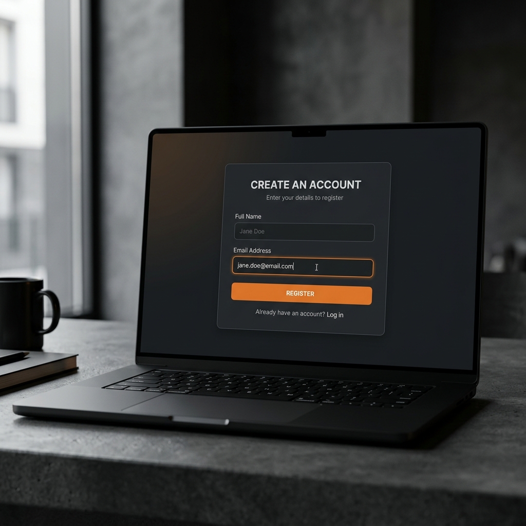 Dark registration form UI concept
